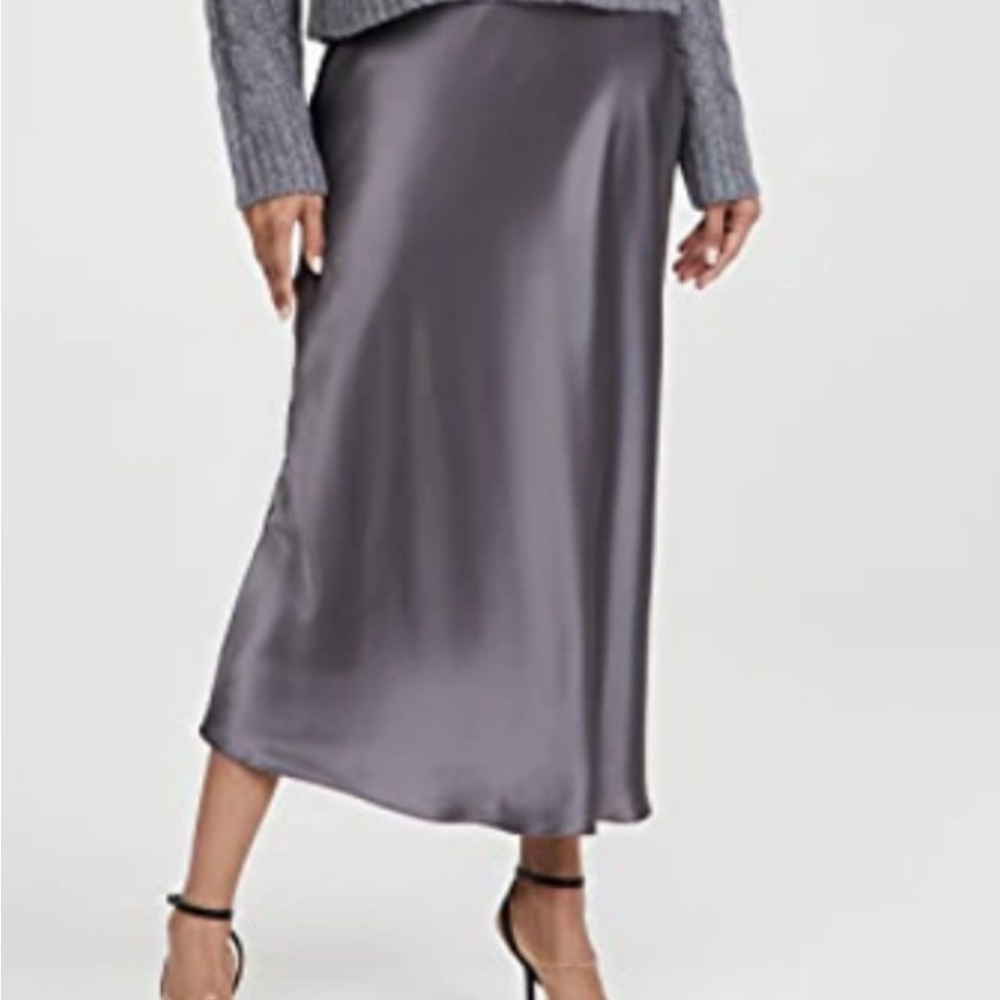 Sablyn Miranda in Thunder (dark metal grey) silk midi skirt